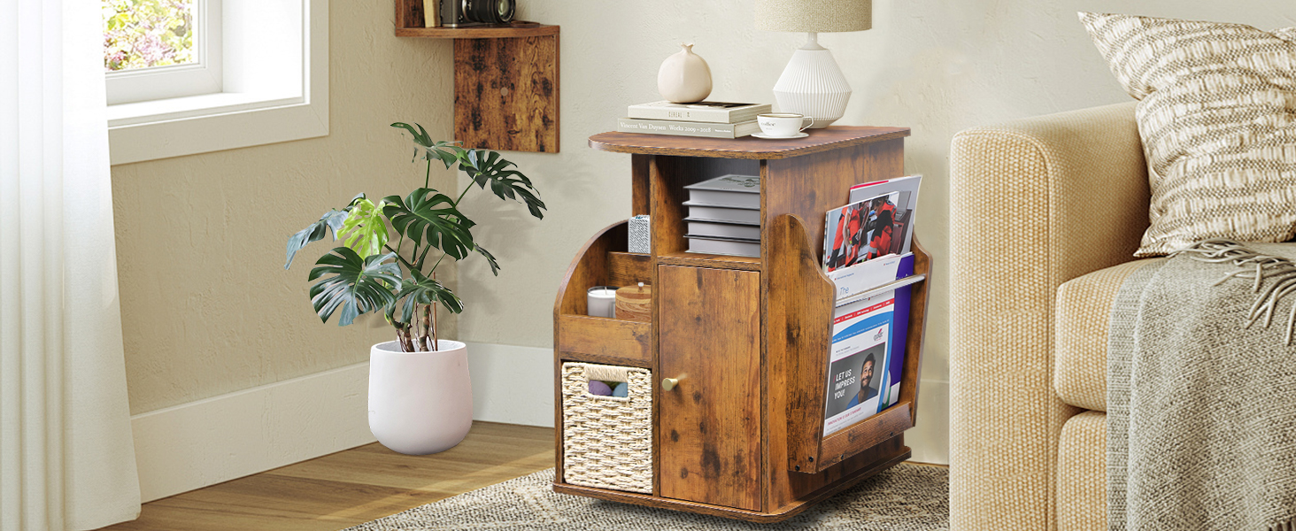 Amazon.com: TooCust Rotating End Table with Storage, Swivel Side